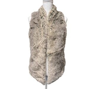 Tart Collections Faux Fur Vest‎ Womens Small Neutral Open Front Cozy Layering